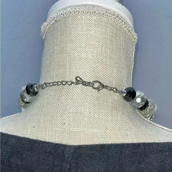 Cross necklace beaded rhinestone blingy, sparkly statement piece black white - Picture 2 of 4